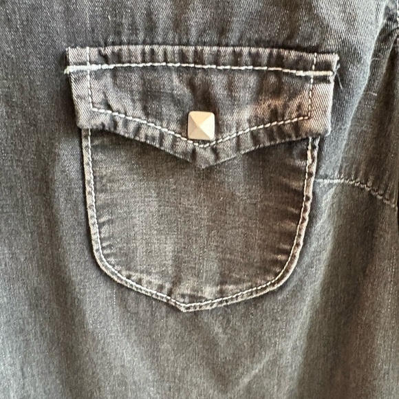 Ryan Michael Western Black Denim Wash 3/4 Long Sleeve Shirt Dress Snap button - Picture 4 of 7